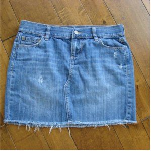 Y2K Denim Jean Mini Skirt Denim Distressed Frayed Raw Hem Size 6